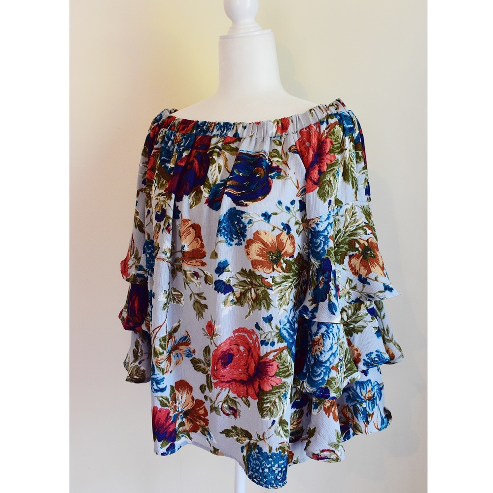She & Sky Floral Off The Shoulder Ruffle Blouse